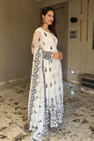 White & Black Printed Anarkali Suit Set with Dupatta