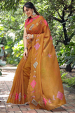 Gold Soft Chanderi Cotton Saree with Embroidery & Zari Patti Border