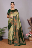 Medallion Banarasi Soft Silk Large Buti Zari Woven Saree