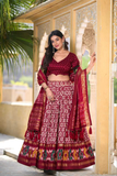 Red White Patola Tussar Silk Foil Work Lehenga Set