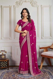 Soft Star Georgette Saree with All-Over Embroidery & Piping Border