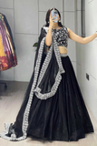 Black Beauty Fendi Satin Lehenga Choli Set with Embroidered Dupatta