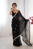 Elegant Black Fandy Saree with Beads & Sequin Embroidery