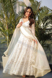 White Faux Georgette Sequin Embroidered Gown with Dupatta