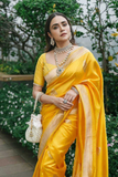 Soft Lichi Silk Yellow Saree with Rich Jacquard Border