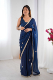 Elegant Blue Fandy Saree with Beads & Sequin Embroidery