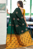 Deep Green Lichi Silk Saree with Rich Pallu & Jacquard Weave