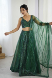 Emerald Green Net Sequins Lehenga with Blouse & Dupatta