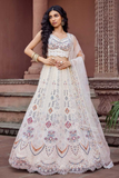 Adorned Cream Net Sequins & Thread Embroidered Bridal Lehenga Set
