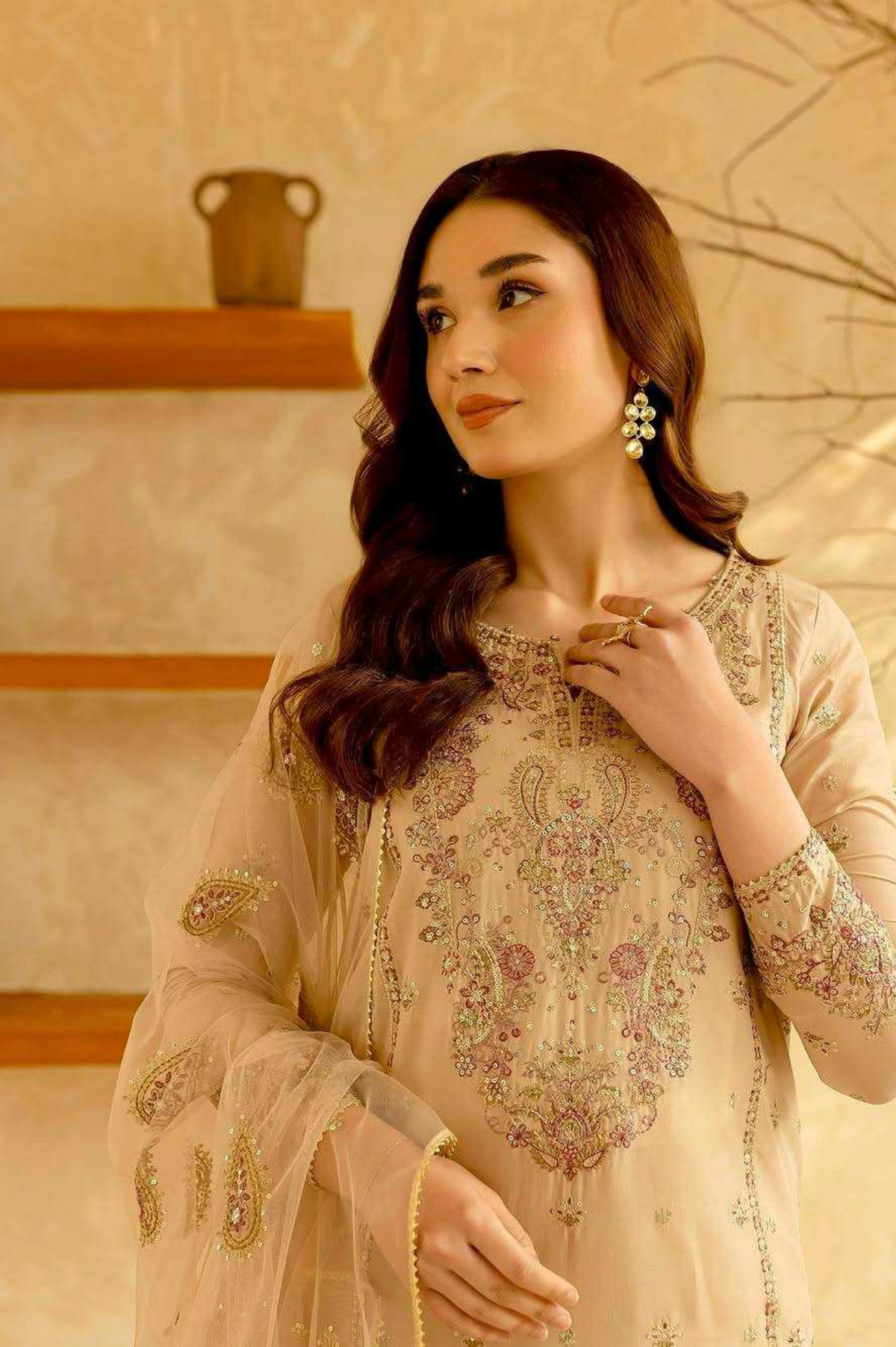 Ivory Pearl Roman Silk Embroidered Suit Set