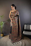 Black Soft Kashmiri Pashmina Silk Saree with Intricate Weaving Work