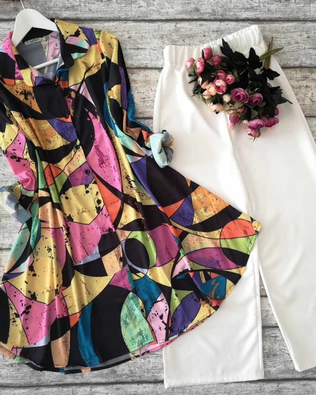 Abstract Pop Kurti with White Palazzo Set