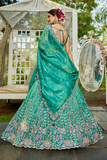 Sea Green Tissue Embroidered Designer Lehenga Set