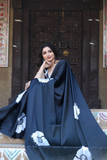 Black Floral Digital Print Japan Satin Saree with Matching Blouse