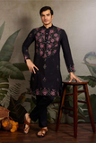 Black Embroidered Kurta Set with White Pant