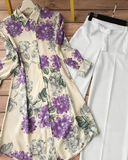 Lavender Bloom Kurti with White Palazzo Set