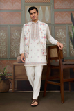 White Embroidered Kurta with Koti & Bottom