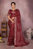 Pure Bandhej Silk Saree with Zari Weaving & Morpankh Pallu
