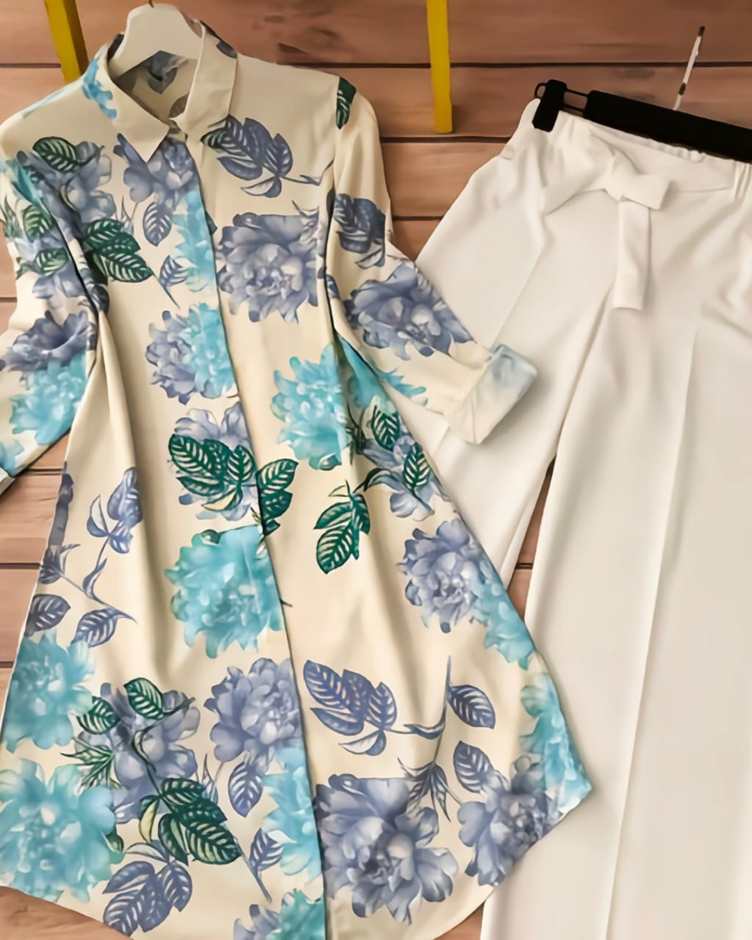 Blue Blossom Kurti with White Palazzo Set