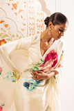 Ivory Floral Digital Print Japan Satin Saree with Matching Blouse