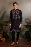 Black Embroidered Kurta Set with White Pant