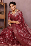 Pure Bandhej Silk Saree with Zari Weaving & Morpankh Pallu