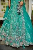 Sea Green Tissue Embroidered Designer Lehenga Set