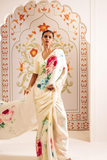 Ivory Floral Digital Print Japan Satin Saree with Matching Blouse