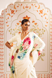 Ivory Floral Digital Print Japan Satin Saree with Matching Blouse