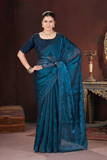 Elegant Geemichu Silk Saree with 3mm Sequins & Cross-Stitch Embroidery