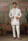 White Embroidered Kurta with Koti & Bottom