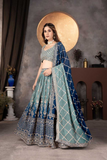 Teal Blue & Navy Georgette Embroidered Lehenga Choli with Dupatta
