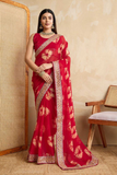 Bandhej Georgette Saree with Multi Embroidery Lace Border