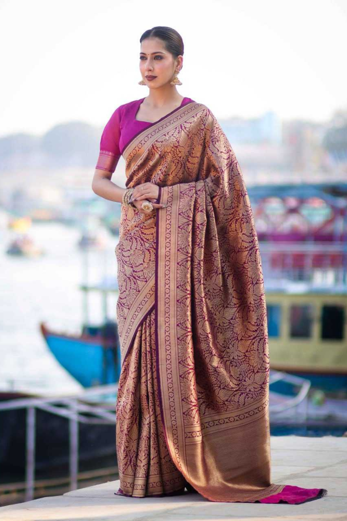 Antique Gold Lichi Silk Heavy Banarasi Zari Woven Saree