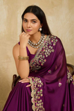 Purple Premium Soft Rangoli Silk Saree with Embroidery & Cutwork Border