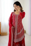 Crimson Grace Faux Georgette Kurta Palazzo Set