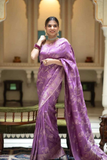 Purple Kanjivaram Banarasi Silk Saree with Rich Zari Weaving & Jacquard Blouse