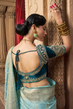Sky Blue Kira Kaya Pure Satin Fancy Saree