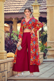 Silk Indo-Western Palazzo Set with Printed Jacket