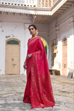 Red Extra Soft Pashmina Silk Saree with Kashmiri Jal Weaving & Zari-Meena Work