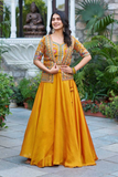 Mustard Glow Vichitra Silk Lehenga with Embroidered Koti