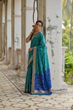 Blue Soft Desi Raw Silk Saree with Pochampally Ikkat Concept & Zari Weaving Border