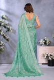 Charming Green Linen Shimmer Floral Printed Saree