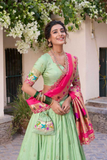 Royal Paithani Mint Pink Silk Zari Lehenga with Dupatta & Batwa