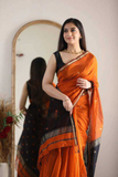 Rust Orange Soft Lilan Slab Saree with Rich Weaving Blouse