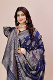 Banarasi Silk Saree with Paisley Butti Motifs and Heavy Zari Border