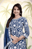 Navy Blue Faux Georgette Embroidered Palazzo Suit with Dupatta - kavyo.in