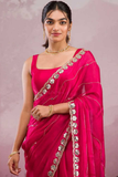 Premium Red Silk Saree with Real Mirror & Glitter Dori Work