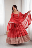 Crimson Heritage Crunchy Silk Anarkali Gown Set with Dupatta - kavyo.in