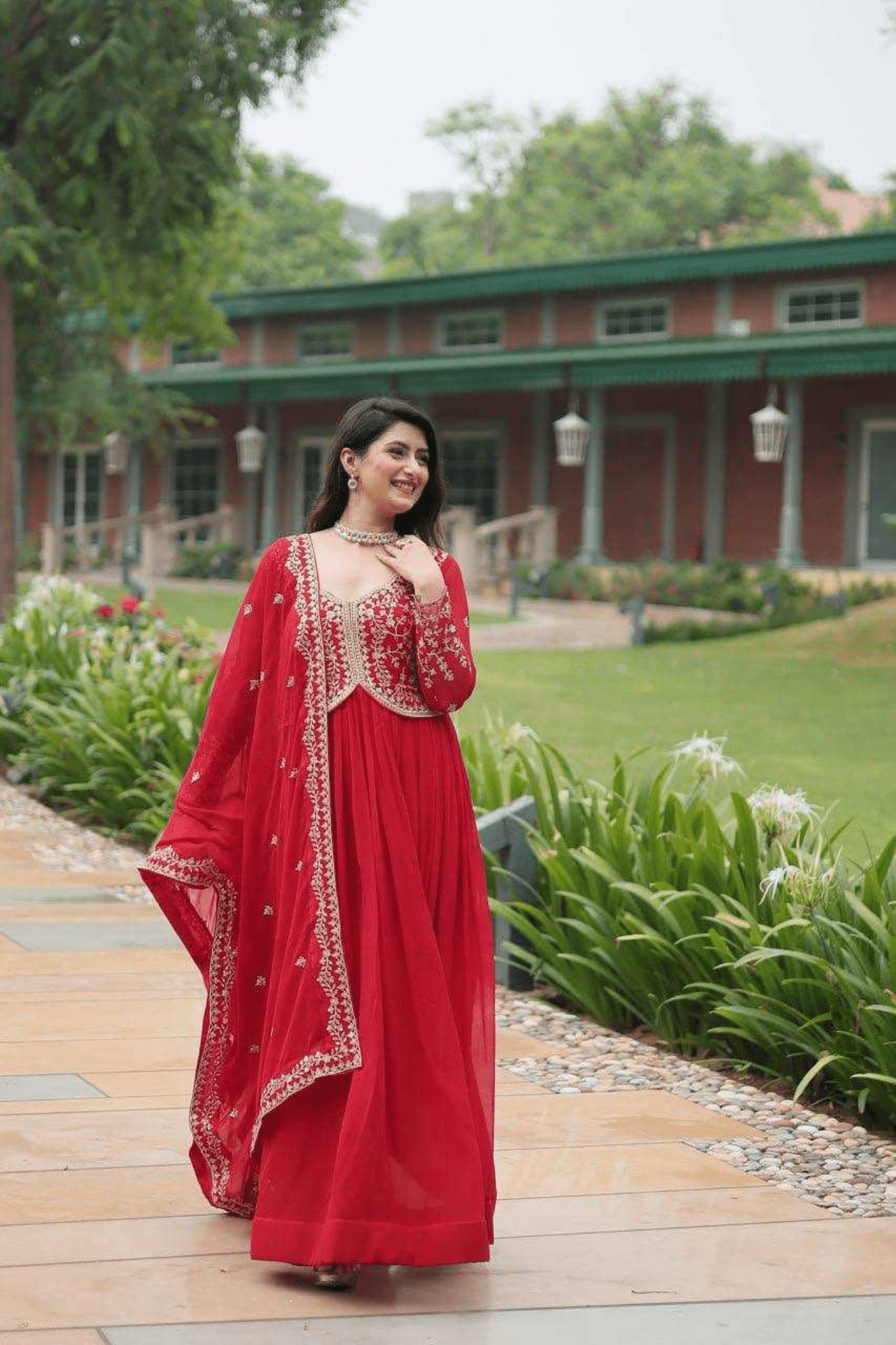 Elegant Faux Blooming Embroidered Anarkali Gown Set - Rani - kavyo.in